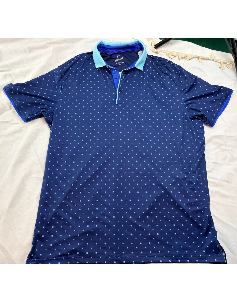 HEAD Golf Polo Men's Navy Star Contrast Collar Performance Golf Shirt Large